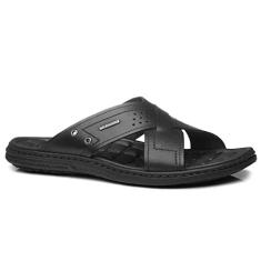Chinelo Masculino Couro Tiras Cruzadas Preto Pegada 131222-03