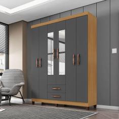 Guarda Roupa Casal Ambiente Mogi Com Espelho 6 Portas Carvalho Americano Grafite - Incorplac