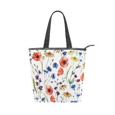 Bolsa feminina de lona durável em aquarela flores silvestres bolsa de ombro grande capacidade para compras