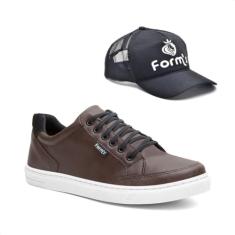 Tênis Masculino Casual Cano Curto Blaqueado Moderno + Boné Marrom