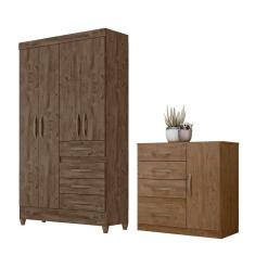 Conjunto Guarda Roupa E Cômoda Seicheles Castanho Wood