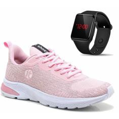 Tênis Caminhada Feminino Academia + Relógio Digital LED