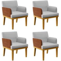 Kit 04 Poltronas Decorativas Para Sala Estar Beatriz W01 Linho Cinza M