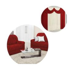 Kit Capa De Sofá Elasticada 2 E 3 Lugares + Cortina 2,00 Metros Vermel
