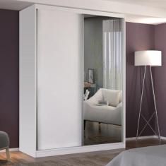 Guarda Roupa Solteiro 2 Portas de Correr 1 Espelho Branco - Foscarini
