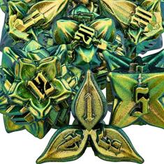 ARUOHHA DND Metal Dice Set Yellow Green Leaf Design Polyhedral Dice with Box, 7PCS D and D Dice RPG Role Playing Games D20 D12 D10 D8 D6