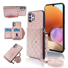 Capa carteira compatível com Samsung Galaxy A23 5G/4G com alça de ombro transversal e suporte de couro para cartão de crédito, acessórios de celular, capa de telefone com cordão para Gaxaly A 23 23A