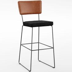 Banqueta Alta Cozinha Allana L02 Camel Linho Chumbo