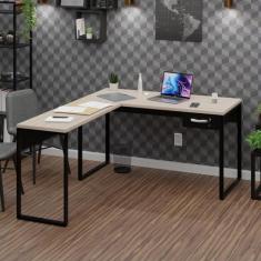 Mesa de Canto em L Escrivaninha com 1 Gaveta Industrial 120x150cm - Ne