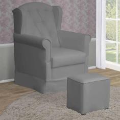 Poltrona Amamentação Balanço Manu com Puff Suede Cinza