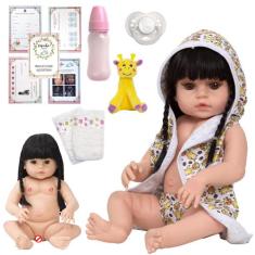 Boneca Reborn Morena Linda Saída de Banho Girafa Acessórios - Cegonha 