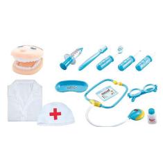 Kit Dentista Infantil Avental E Acessórios Azul Menino Fenix