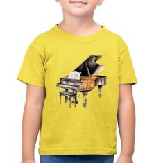 Camiseta Algodão Infantil Piano Arte - Foca na Moda, Amarelo canário, 