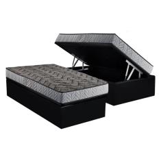 Conjunto Box Baú Solteiro Colchão Espuma Paropas Compact Ag 65 - D28 Royalle Rústico Prata + Base Crc Suede Black (88x188)