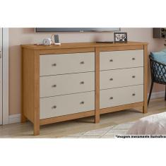 Cômoda De Quarto Horizontal Maggiore C/ 6 Gavetas Amêndoa/off White - Lopas
