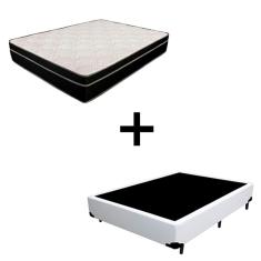 Cama Box Casal 138 Tecido Branco Com Colchão Paris Molas Preto 66x138x188