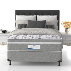 Cama Box de Casal Probel Century D28 com Molas Ensacadas e Pillow Euro 70x138x188cm - Branco/Cinza