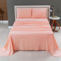 Jogo Lençol Cama Casal Padrão 4 Peças Malha 100% Algodão Liso Luxo Mac