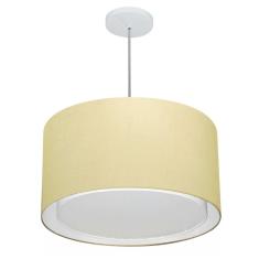 Lustre Pendente Cilíndrico Duplo Md-4293 Cúpula em Tecido 45x30cm Algodão Crú - Bivolt