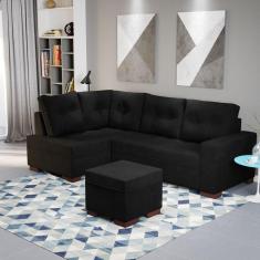 Sofá de Canto com Puff 6 Lugares 238cm Gávea Montreal Preto