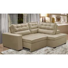 Sofá de Canto Retrátil e Reclinável com Molas LD 2,50x2,00m Viviane Suede Bege Madelina Decor
