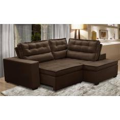 Sofá de Canto Retrátil e Reclinável com Molas LD 2,50x2,00m Viviane Suede Marrom Madelina Decor