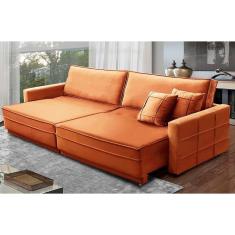 Sofá Retrátil e Reclinável 2,30m Karina Veludo Terracota Madelina Decor