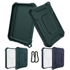 GHIJKL Pacote com 2 capas compatíveis com Magsafe, capa protetora fina de fibra de carbono TPU com chaveiro, capa protetora resistente à prova de choque para bateria Magsafe