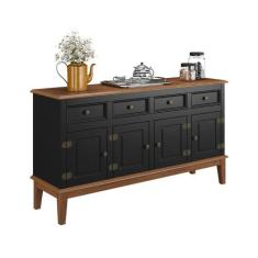 Balcão de Madeira Maciça 4 Portas e 4 Gavetas - Apaixone&Decore, Preto