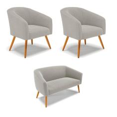 Namoradeira E 2 Poltronas Pé Palito Castanho Stella Bouclê Cinza D03 - D`rossi