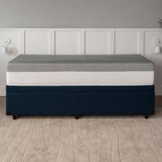 Cama Box Baú Casal Azul com Colchão Guldi Dream Mola Ensacada (30x138x188) Cinza e Branco