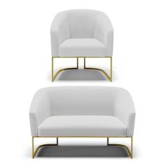 Sofá Namoradeira E Poltrona Base Industrial Dourado Stella D03 - D'rossi Cor A05 Cinza