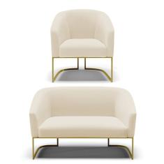Sofá Namoradeira E Poltrona Base Industrial Dourado Stella D03 - D'rossi Cor A19 Bege