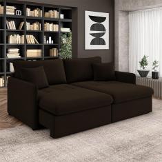 Sofá Reclinável E Retrátil Gandalf Bipartido 194cm Caixa Zero Com Almofadas Veludo Marrom G33 - Gran