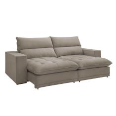 Sofá Retrátil E Reclinável Martinho Veludo Bege Claro 2,30m