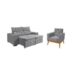 Kit Sofá Retratil Reclinável Bari 1,90 Pillow Mais Poltrona Florença e