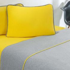 Jogo De Cama Malha Lençol 100% Algodão Urbano 4 Peças Queen - Amarelo-