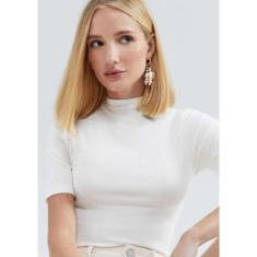 Blusa Básica Feminina Gola Alta Em Ribana Canelada - Laranja XXG-Feminino