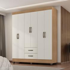 Guarda Roupa Casal Guararapes Nature Off White 6 Portas 2 Gavetas MDP Nature-Off White Casah