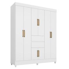 Guarda Roupa Casal Munique 8 Portas Articuladas 2 Gavetas MDP Branco