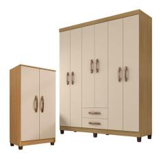 Guarda Roupa Casal Módena 6 Portas de Bater 2 Gavetas MDP Carvalho Americano Off White Incorplac Móveis
