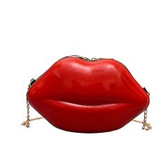 Bolsa de ombro feminina personalizada com estampa de lábios fofos, bolsa de couro de ombro a tiracolo, Vermelho, 23 x 5 x 15 cm