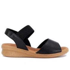 Sandália Usaflex Plataforma em Couro Palmilha Massageadora Cor:Preto;Tamanho:34-Feminino