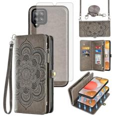 Asuwish Capa de celular para Samsung Galaxy A42 5G com zíper carteira destacável com protetor de tela de vidro temperado, alça transversal, compartimento para cartão de flores A 42 G5 42A S42 4G 2021