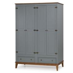 Guarda-Roupa Rústico 4 Portas e 2 Gavetas - Madeira Maciça e MDF - Apa