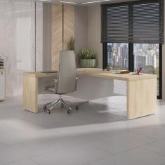 Mesa para Escritório em L Diretor em Tamburato com 2 Gavetas com Chave