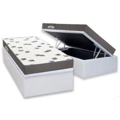 Cama Box Baú Solteiro: Colchão Espuma Ortobom D33 Light Saúde + Base crc Courano White(88x188)
