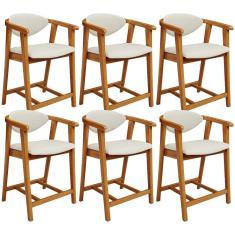 Kit 06 Banquetas Baixa Cozinha Sala De Jantar Bancada Cecília L02 Linho Champanhe - Lyam Decor