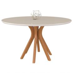 Mesa Sala de Jantar Redonda Tampo de Vidro 130cm Off White