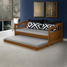 Sofa Cama Solteiro com Cama Auxiliar Madeira Maciça Castanho - ATRAENT